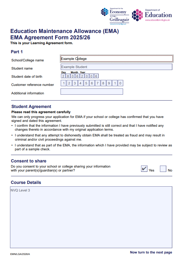 EMA example completed learning agreement